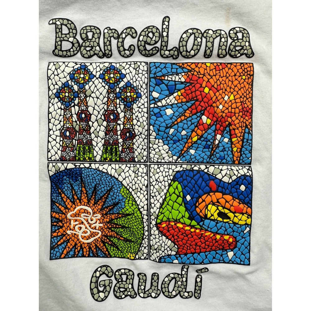 Roly Barcelona Gaudi Mosaic Graphic T-Shirt Kids Size 7-8 White Short Sleeve Tee
